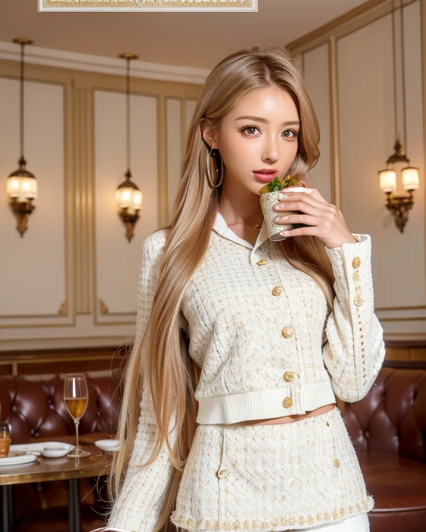 blonde woman in a suit holding a glass of champagne in a living room, roseanne park by blackpink, jossi de blackpink, dressed anya taylor - joy, luxury suit, CL, jennie pink black, girl in suit, girl in suit, shaxi, jia, portrait of roseanne de blackpink, trench coat and suit, a blonde, wearing fashion suit