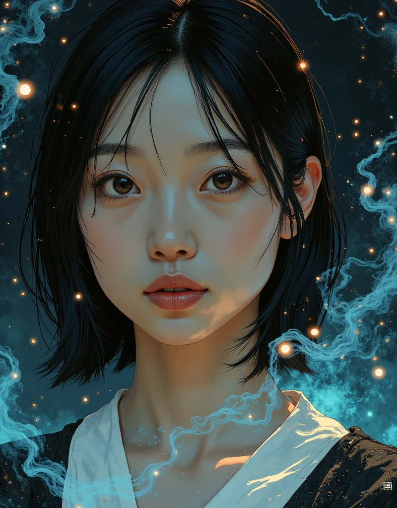(Tabletop, Highest qualityの, Highest quality, Official Art, (beautifully、aesthetic:1.4), (Watercolor:1.4) ), (Izanami 1.5), 日本のgod話の女god, Majestic beauty, 創造の女god、生命の女god、Typically、((((Typically))))、Reincarnation Support, god&#39;Grace, Gentle and meditative expressions, Flowing, celestial garments, Shine、Created all the landscapes and worlds on Earth, A dazzling dance of light, Whispers of Ancient Legends，Heart around the chest，Highest qualityのての指，prayer