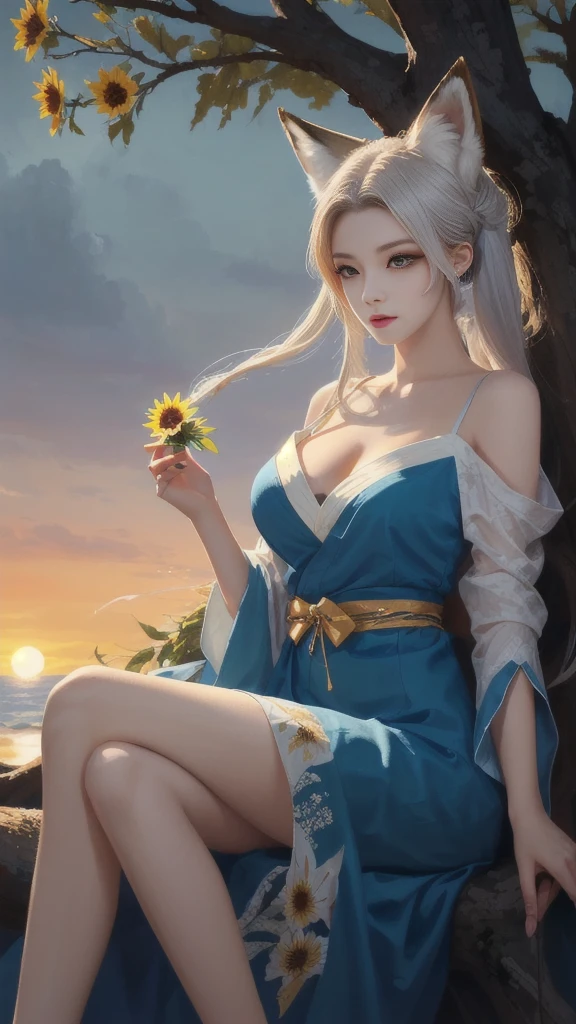 Skysky,daysies,suns,Strong edge light,On a meadow,nipple play_CG,girl,Alone,alternate hair lengths,ahoge,light blush,Long eyelashes,Water-colored eyes,looking at viewert,nedium breasts,Large breasts,Moles on the breast,Bare legged,tmasterpiece,Best quality at best,tmasterpiece,Best quality at best,offcial art,extremely detaild的 CG unified 8k wallpapers,wedding gown:Chinese dress:0.3,expose feet