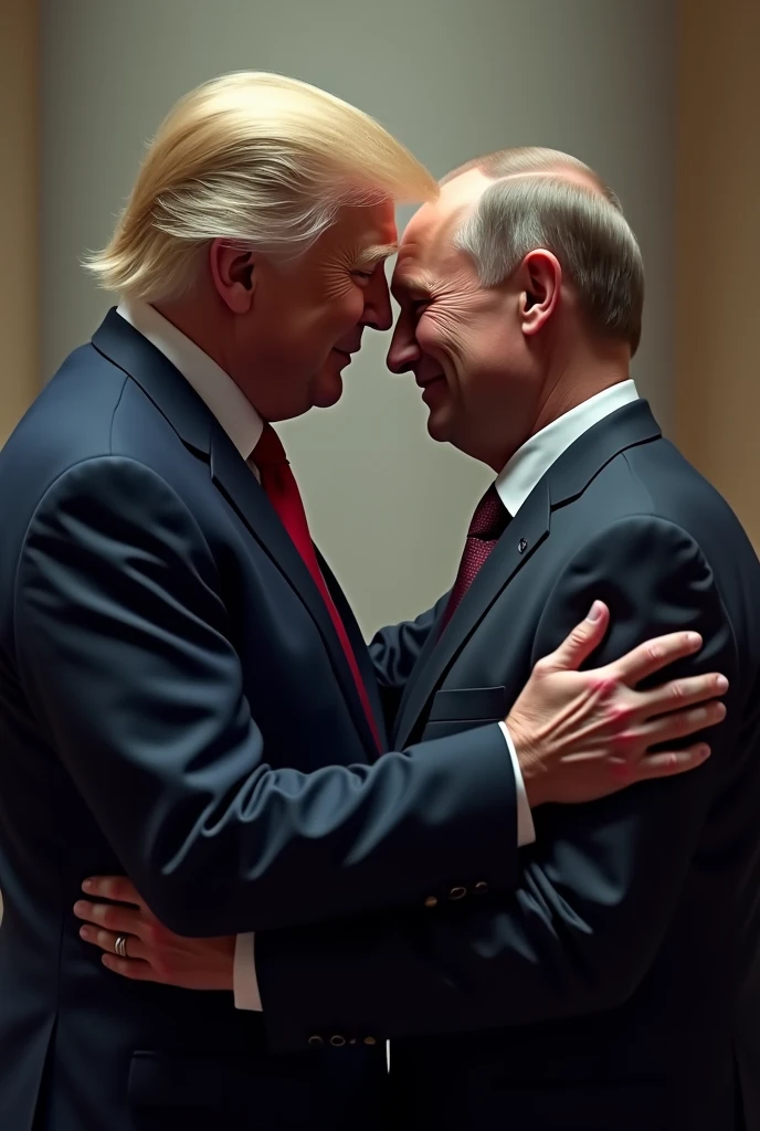 Donald trump and Vladimir putin kissing in a pool