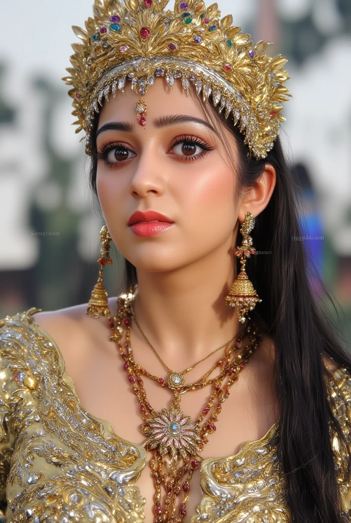 Best quality, highly detailed, masterpiece, Indian princess, Rajkanya, royal clothes, Masterpiece, extremely gorgeous woman, matchless Beauty, portrait, Peter Paul Rubens style, Woman, off shoulder bandeau crop blouse, middle ages, classicism, andrey atroshenko style, painting, long hair, styled hair, big tits, traditional media, realistic, figurative, fine art, detailed Art, oil on canvas, HDR, 8K, original character, high resolution, high detail, focus on the face, intricate, flawless, fluffy hair, Peter Paul Rubens style, By Peter Paul Rubens, sharp picture, avoid crown or mukut in picture,