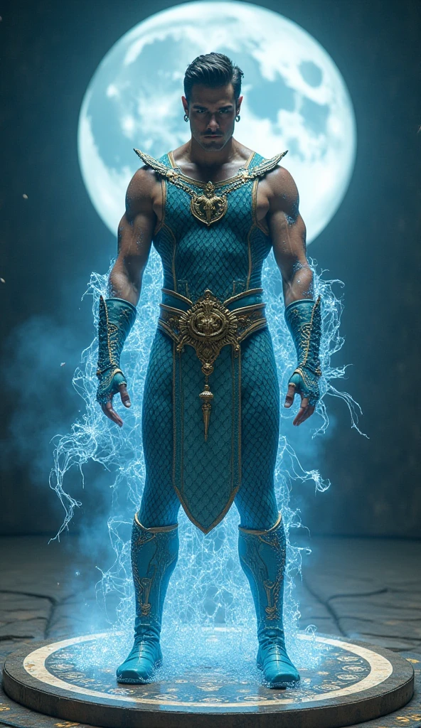 a big blue man magical Genie appeared From the lantern, the monster Genie man blade hair, Blue face and skin, full body,Design the Genie with a friendly and approachable demeanor. Emphasize its magical aura with a swirling mist around its body. Envision traditional Middle Eastern attire, adorned with intricate patterns and jewel-toned colors.Experiment with dynamic poses that showcase the Genie's magical abilities. Perhaps one hand is extended, releasing glowing orbs of magic, while the other holds an ornate magical lamp. Use flowing lines and curves to create a sense of movement and energy