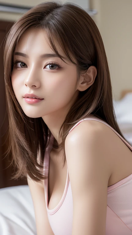 top quality, white skin, Real Human Skin, ( familiar), Oval Face, pore, 超 high resolution, (8k, RAW photos, realistic: 1.4), One beautiful and beautiful woman , slim, (kind, Goddess-like eyes、 sharp, Narrow , Long, narrow eyes、 ahehe, happy: 1.2), ( lip gloss, eyelash , Terrible face, top quality, 超 high resolution, wide lights , Natural Shading)、(カウボーイが撃った, sexy pose:1.5), absolute domain、Long beautiful slim legs、(( knight :1.8, darkroom:1.5, I turned off the lights.:1.5, Mature Woman, hospital room、hospital、 sexy look on both shoulders:1.8,compensate:1.2))、((latex pink sexy nurse uniform:1.5、Sleeveless、 sexy nurse 、Sexually seducing、make a vulgar face))、 large cleavage 、face-closeup、
Huge 、 long brown hair、Sparkling, oily skin 、 growing skin that exposes genitals、 white skin、Flying debris, top quality, realistic, very detailed, finely, high resolution, 8k Dende wallpaper, beautiful women,, Light brown, tousled hair, sharp concentration, perfect dynamic configuration with Stratocaster, beautiful detail, Hair Detail , Detailed realistic skin texture, smile, Closeup Portrait , model body type、face-closeup