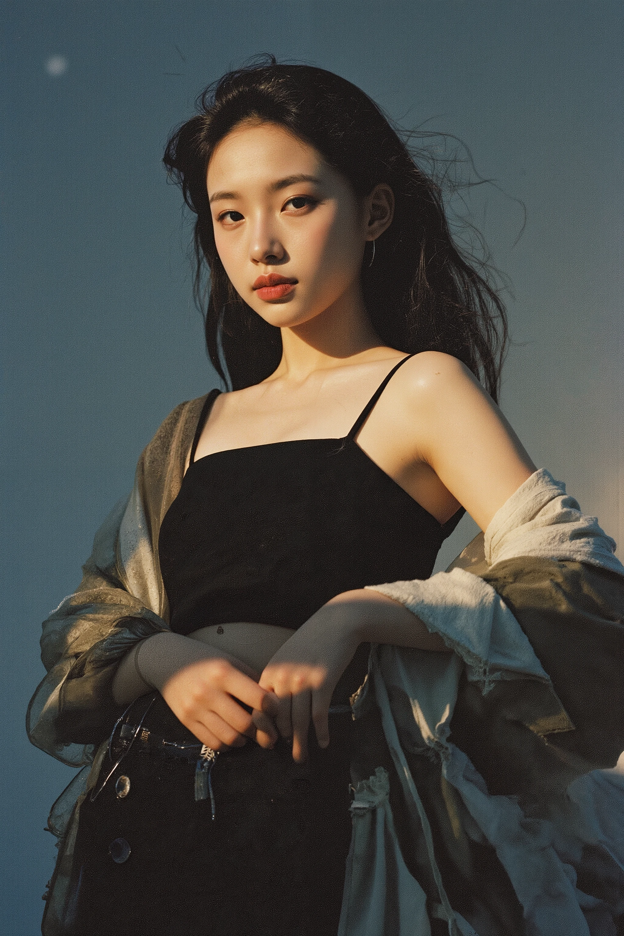 (ultra-realistic, 8K, highly detailed masterpiece:1.5), (artistic high-teen photography emphasizing expressive body language and dynamic posture:1.4), (elegantly poised Japanese woman with a slender, graceful physique:1.4), (S-curve pose, enhancing natural body flow and sensual elegance:1.5), (contrapposto stance, subtly shifting weight for a relaxed yet confident posture:1.3), (delicate hand gestures, fluid arm movement:1.3), (low-angle full-body shot capturing motion and depth:1.3), (cinematic rim lighting accentuating silhouette and curves:1.4), dramatic shadows, soft bokeh background, (flowing elegant attire, harmonizing with body motion:1.2), editorial-style dynamic composition