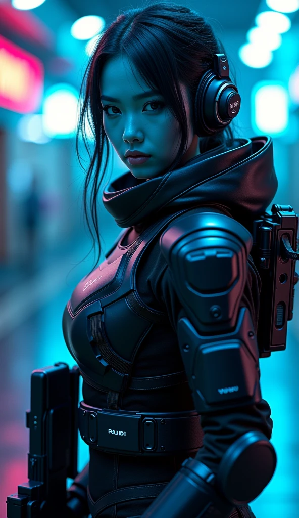 Sexy，girl，solo，photo，Sexy蒸汽朋克girl的photo插图，Shining blue eyes，Naked transparent tights，Side view iconic model walking pose，Provocative and seductive expression，Advanced Cybernetic Helmet，Waist bag with heavy weapons，Enhanced cybernetic gloves with large weapons，Full body torso，Athlete posture body，Low angle shot，Fantasy Art，Two tones，数码处理photo艺术，Ultra Detail，Clarity，High contrast，Bright atmosphere，Rich texture，Complex patterns，Vibrant colors，Movie Lighting，Accurate anatomical proportions。realistic digital art，Highly detailed VFX portraits，Stunning large-scale cybernetic background，Stunning digital art，超现实主义的Fantasy Art，Dramatic shadows，Dramatic lighting，Interwoven elements，