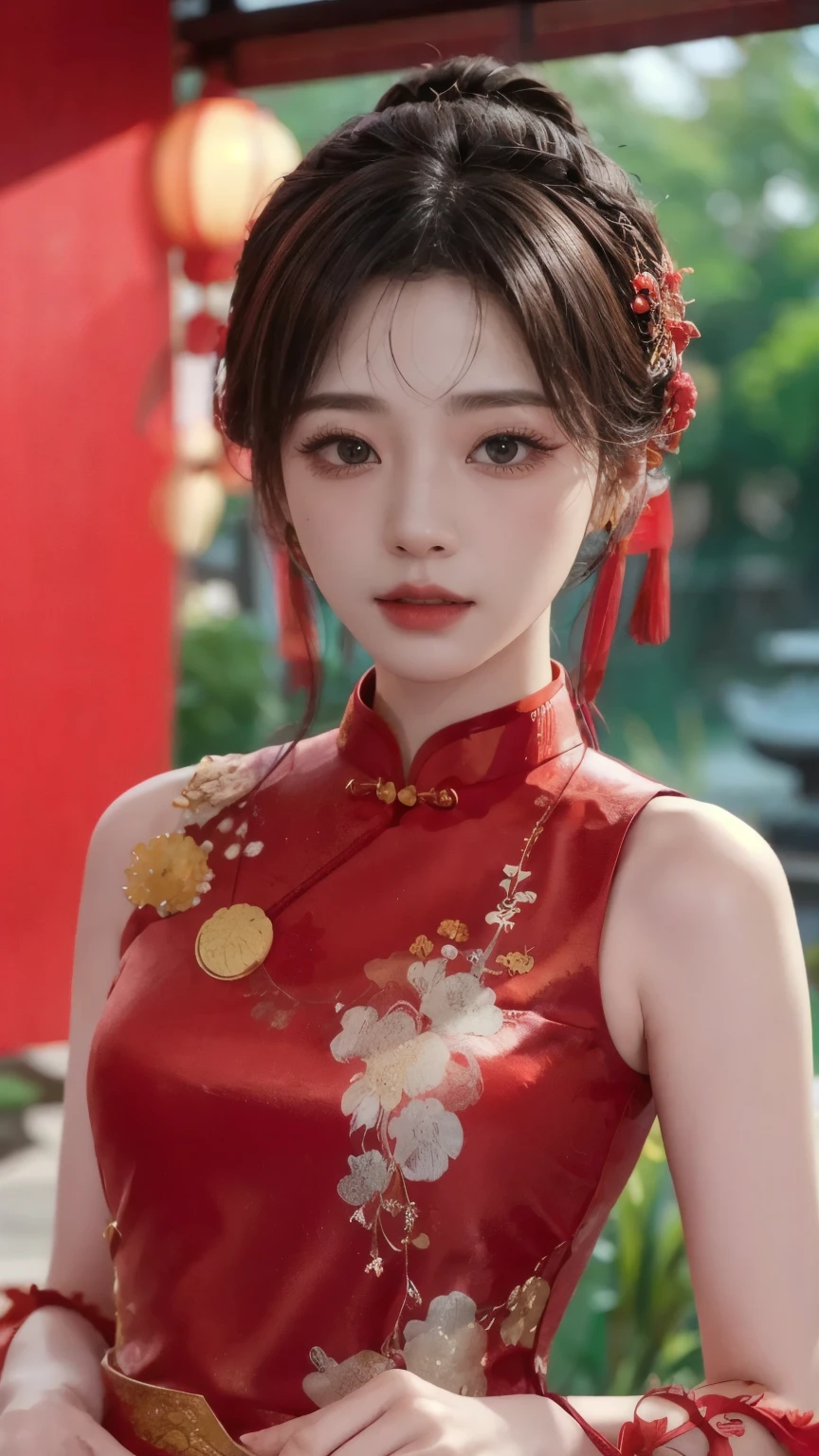 Hanfu,palace,穿Hanfu的女孩,Wearing ancient Chinese clothing,Traditional Chinese Clothing,Ancient Chinese Clothing,Ancient Chinese Princess,Chinese,Shoulder,Beth,( masterpiece),( highest quality:1.1),( Very detailed), Best Illustrations, exquisite details ,(portrait:1.1),( intense close-up ),(Extremely delicate and pretty face ),Frontal lobe,Jewelry,Beauty,Lunar New Year Cheongsam