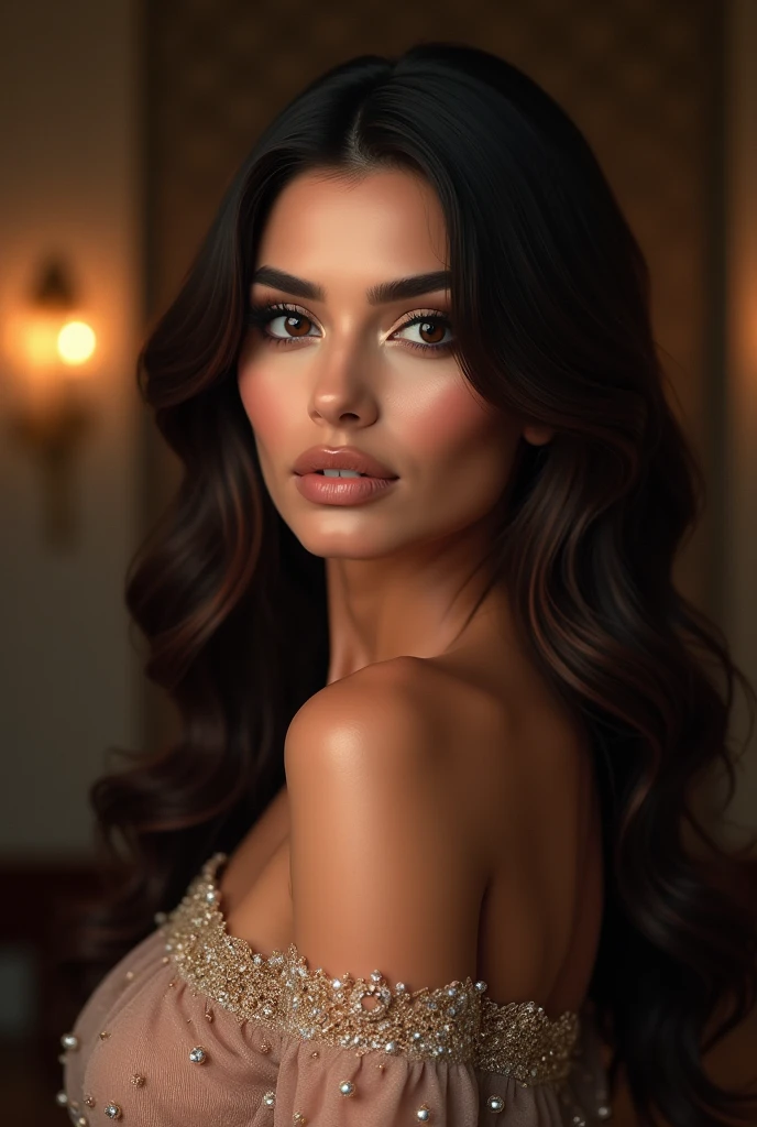 a woman in a black dress sitting on a couch with a vase of flowers, gorgeous young woman, beautiful woman, beautiful young american woman, beautiful american girl, american girl, popular south korean makeup, High resolution, high quality, 4k, details, by Madison Beer, Megan fox, Madison Beer, By Megan fox