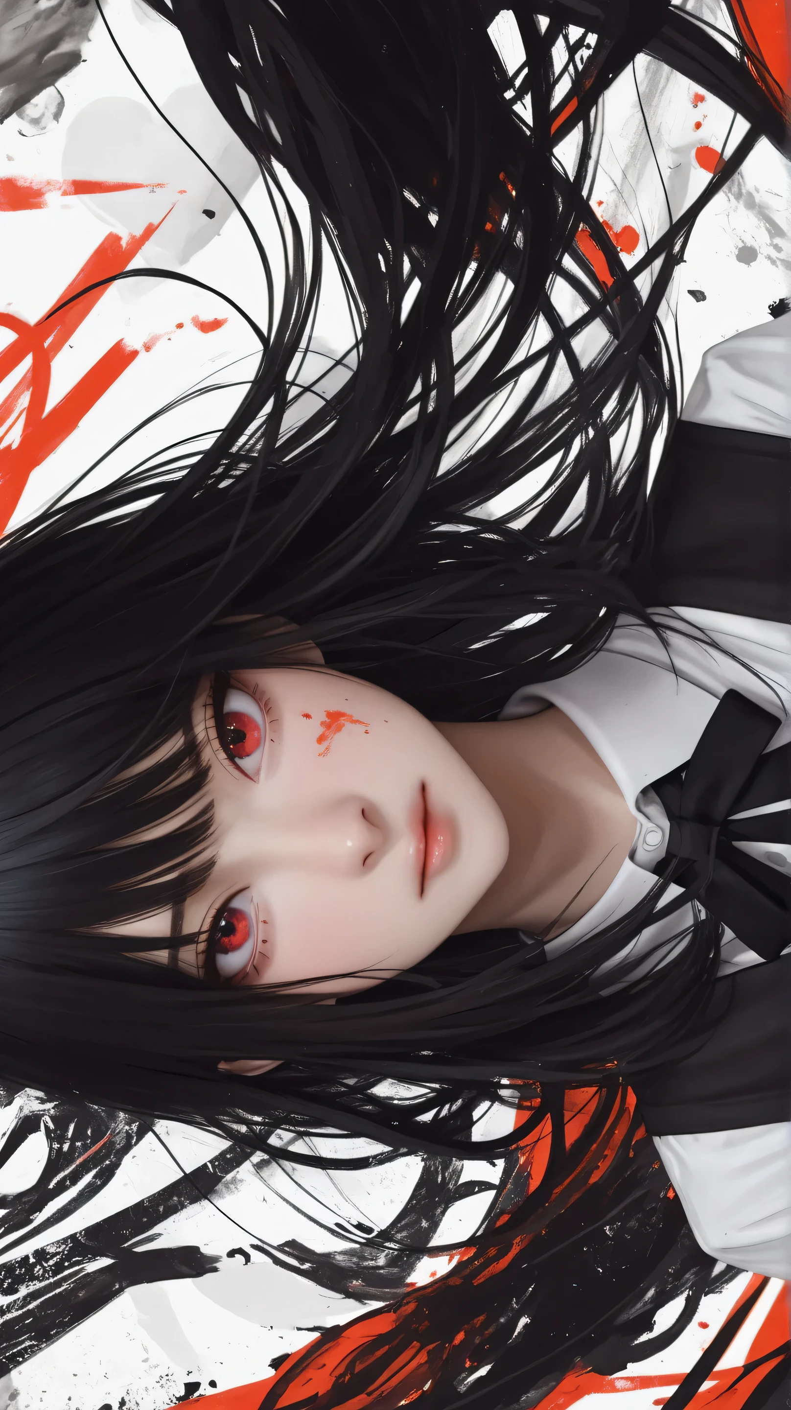Red eyes black hair looking realistic 4k looking beautiful