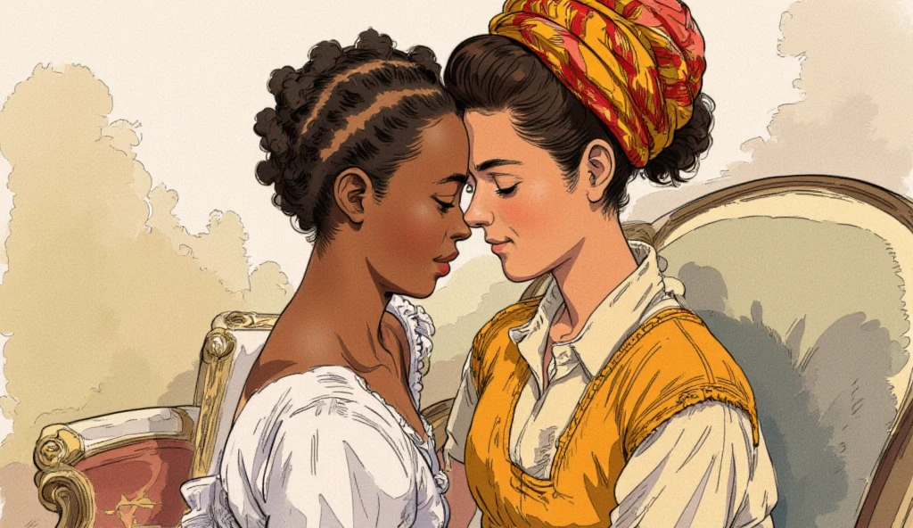 "Produce an anime-style image that celebrates love between black couples. The girl, skin black, skin black, skin black 1.5, with black leather and fine African braids, it has ((greeneyes)) charming. Your partner, {dark-skinned and haired: 1,5}, ((dreadlocks curtos)), has expressive white eyes. Both wear loose coats with gold details., adding a touch of sophistication. Set in a garden, the scene depicts passionate kisses between them. Convey the intensity of eternal love between these black lovers, highlighting their unique characteristics and the romantic connection they share. trench coat {((stylish sweaters, super trendy, super look))}".