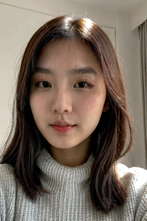 An ultra-high picture quality,ultra-quality,8K,Hey Buss,,beautiful hair and square face,Asians,A hyper-realistic,Muchimuchi,Narrow-eyed,knit,shortpants,lumpy face,
