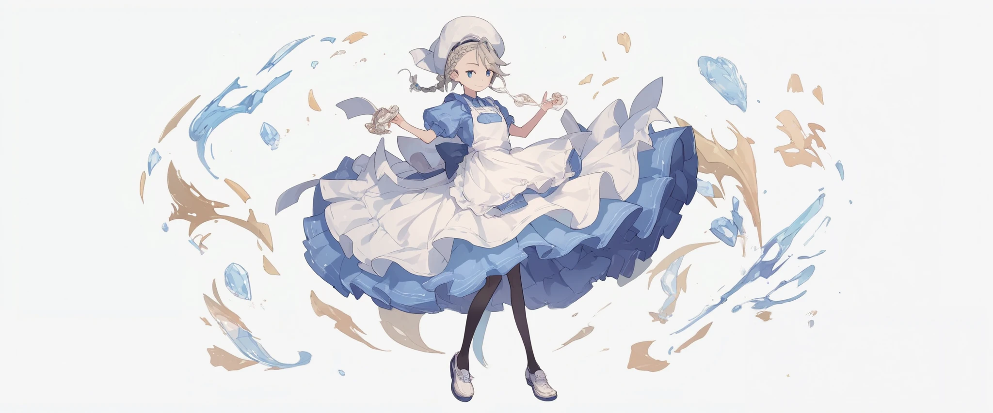 1 girl apron black _ footwear black _Legwear Blue_ eye braid dress full _body hin long_Dress View_in_ viewer made _ apron shoes smile solo standing transparent_ background white _headwear score_9, score_8_ up the side, score_7_ up the side, score_6_ up the side, score_5_ up the side, score_4_ up the side, BREAK source_Anime, Masterpiece