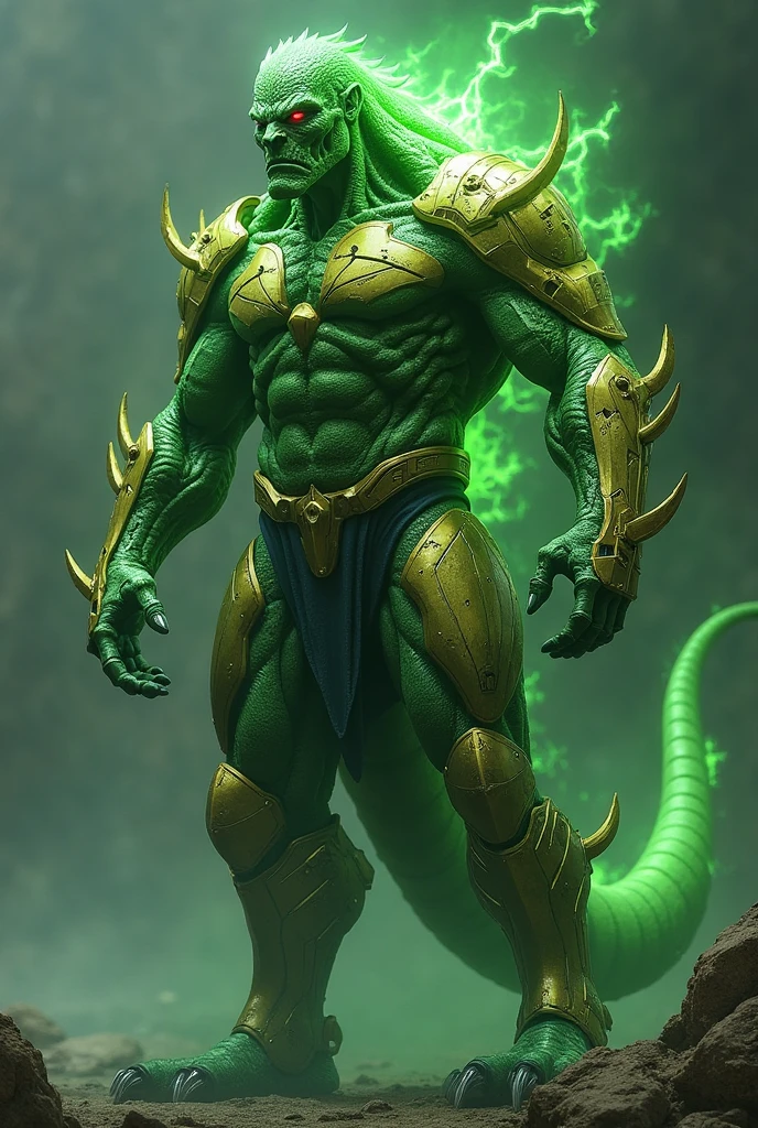 (((intricate design))) (((professional))) (((clear focus))) (((32k UHD Resolution))) (((photorealistic))) (((hyper-detail))) (((masterpiece))), ultra-realistic, expressive eyes, perfect face, mesmerising eyes, perfectly detailed anatomy, low contrast, (((Volumetric lighting))) (((cinematic lighting))) (((sunny))) (((1Male))) (((Bodybuilder))), (((muscular))), (((hyper pecs))) there is a sexy mature man with green paint on his body, slick shaved sides hairstyle, ((thighs)) bodily fluids, round butt, green coloured skin, gay, green skin! (((green coloured skin!!))), (((green skin))). (((green-skinned))), (((wearing an off the shoulder robes))) ((green skin with scales)), ((green skin)), windy, (((greenish skin))) plantation on the male body, fluorescent green skin, (((radiant orange eyes))), windy, leaves falling (((a powerful nature deity))), elf ears, druid magic, a digital render, green gem necklace, hot reptile muscular humanoid man, scales, muscular green body. Glowing veins, nature spirit, (((in an untamed magical jungle))) (((surrounded by wildlife animals)), smiling,