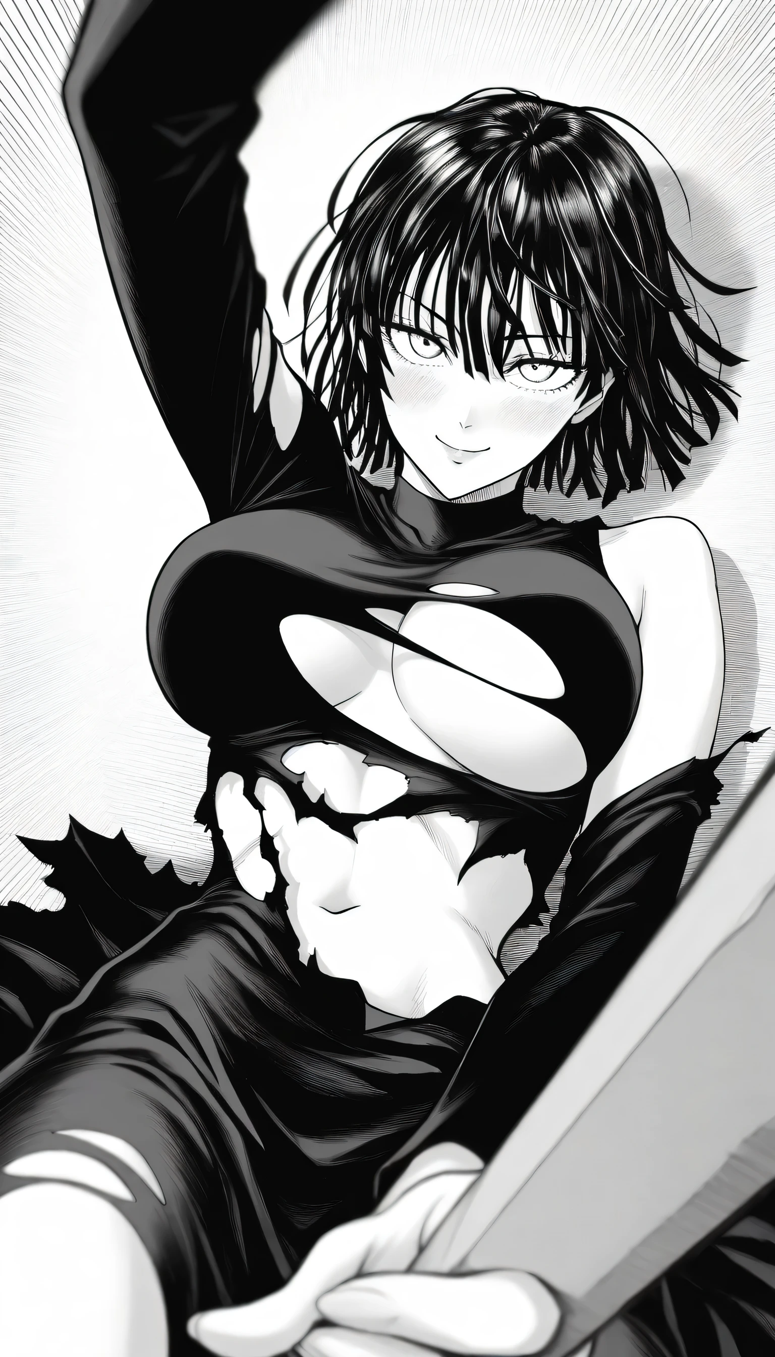 score_9, score_8_up, score_7_up, score_6_up, source_anime, 1girl, masoqmaki, 1girl, burn scar, muscular female, short hair, black hair, naked pussy, naked, striping, undresing, nsfw, explicit, exibhionist