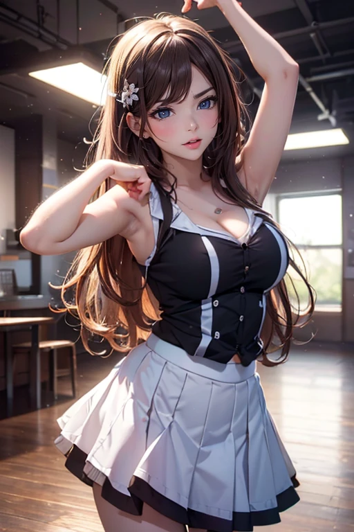 (photorealistic:1.8, highest quality:1.8,8K masterpiece:1.8,High resolution,muste piece:1.8,RAW Photos,cinematic lighting),No split screen、morning、Good Morning、The coffee shop of the future、 (A 23-year-old female clerk brewing coffee:1.5)、(choker、uniform、mini skirt、knee high tights、beautiful breasts、beautiful thighs、plump nipples、beautiful chest)、 (Soryu Asuka Langley)、 (Beautiful, shiny blue, white, black and brown hair:1.5)、looking at the camera、smile、shining blue eyes、Angle from below