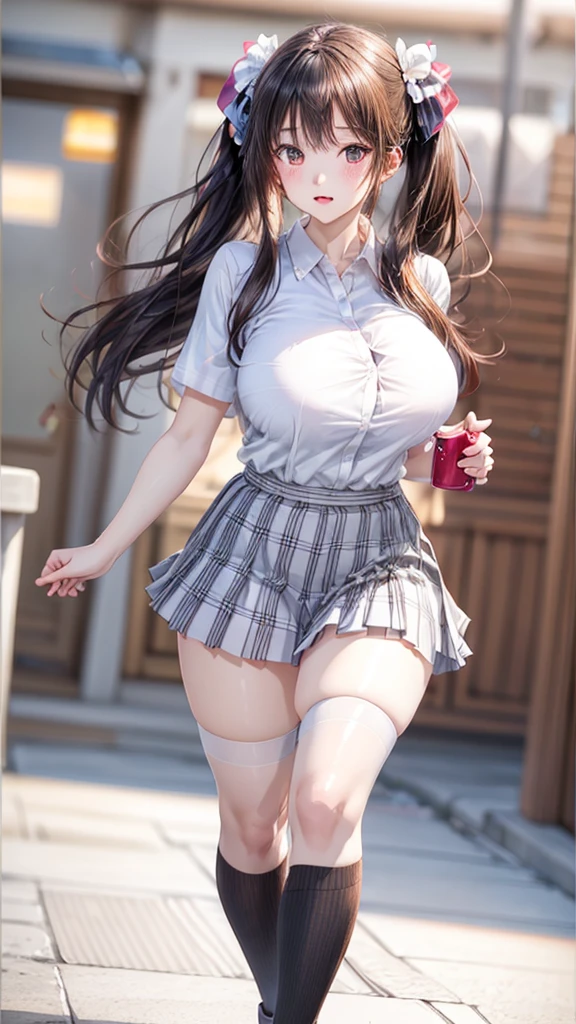 raw photo, 1girl, cute face, beautiful face, medium breast, collared blouse, White blouse, pussy, nipple, light smile, detailed skin, simple background, Above the knee, (skirt lift:1.2), skirt lift pov, panty pull, shirt lift up, bra lift up, constricted waist, shirt_lift, photorealistic, depth of field, masterpiece, best quality, anatomically correct, super detail, textured skin, accurate