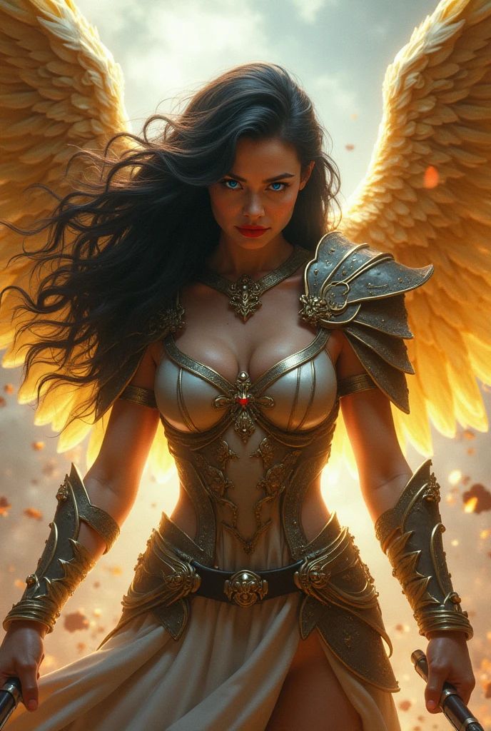 black hair, long hair, , torogao, masterpiece, uhd, super detail, best quality, 16K ((best quality, 8K, Masterpiece: 1.3)), Sharp focus: 1.2, full body, Beautiful woman with a perfect figure: 1.4, Slim stomach: 1.2, ((long hair, Large round breasts)), (((completely naked))), walk, Highly detailed facial and skin textures, Golden wings,Detailed eyes, Abandoned luxurious castle