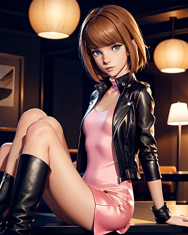 figrne, a photo of emma watson wearing a corset and leather jacket, full body shot, sexy pose, on a base, depth of field, flawless, RAW, (((plain background))), high detail, insane detail <lora:figrne_v2std:1>