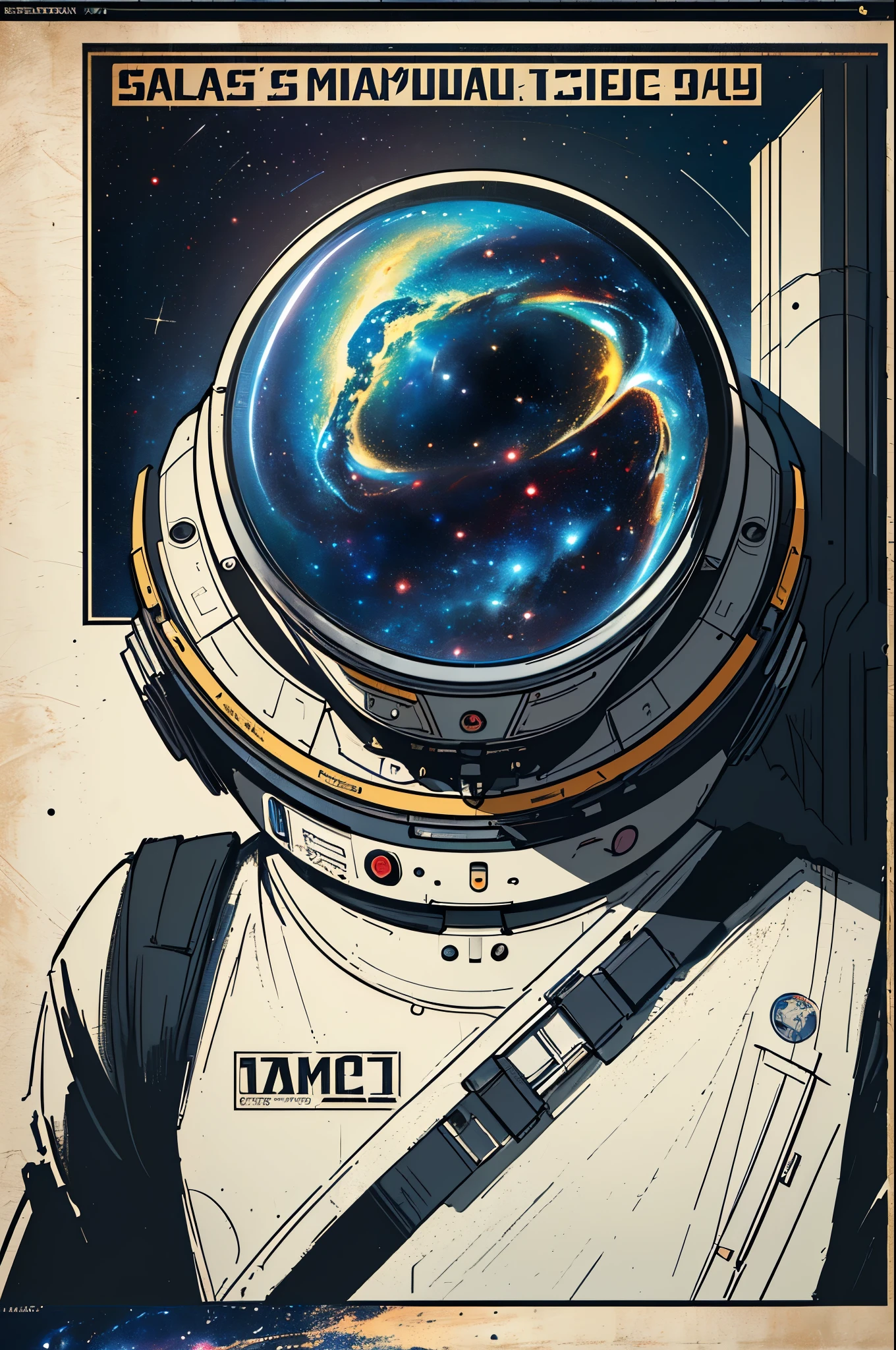 (((masterpiece,best quality))),32K Wallpaper,((( very detailed poster))),retro vintage,sci-fi,(((space thriller cinematic movie poster))),(((Bauhaus))),(((mid-century modern))),(((ultimate galaxy))),(solo1girl :1.2)