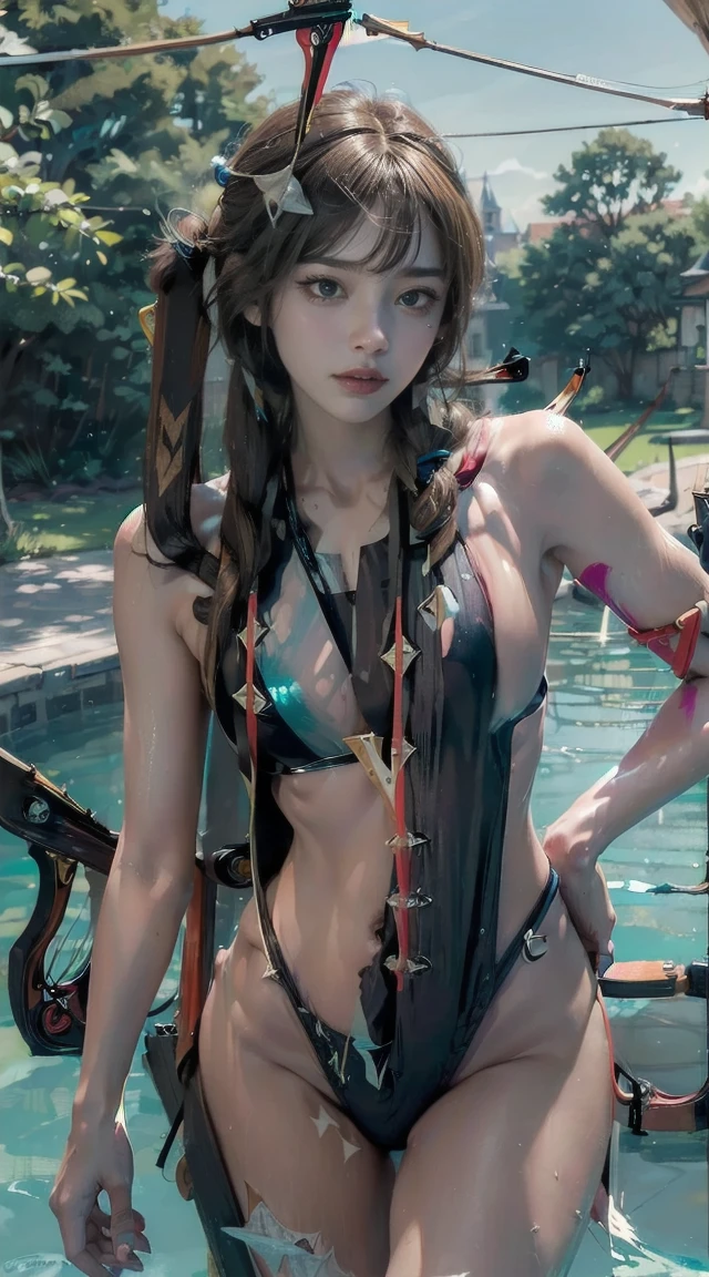 Hermosa dark magician gils en bikini. She is in the middle of the sea swimming. Cabello rubio. Ojos azules. Labios rojos. Bikini. Cuerpo mujado. Pose sensual y juguetona. Tiene el cuerpo lleno de agua. It's wet. She's swimming in the sea