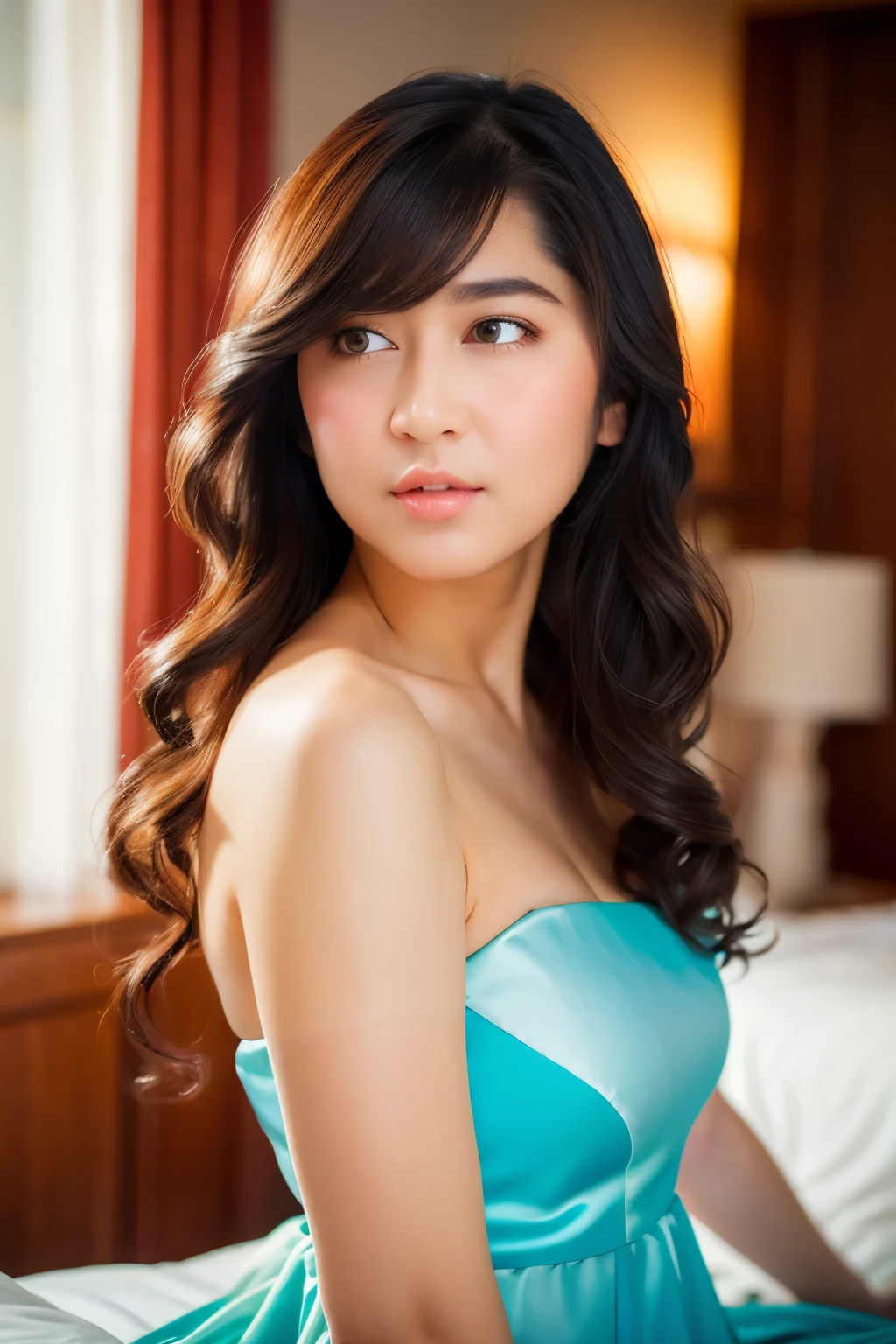 (puckered up mouth), want to kiss viewer pose, very tempting girl, at luxury livingroom, Highly detailed CG Unity 8k wallpaper, of the highest quality, super detailed, masutepiece, Realistic, photos realistic, extremely detailed girl, 25 years old, (huge breasts : 1.3) , cleavage , (Samba Carnival Dancer, Samba Carnival Wear:1.2) , looking at viewer, Half body shot, (bedroom background), long hair, navel, ((closed mouth), (mouth closed), (closed lips)))