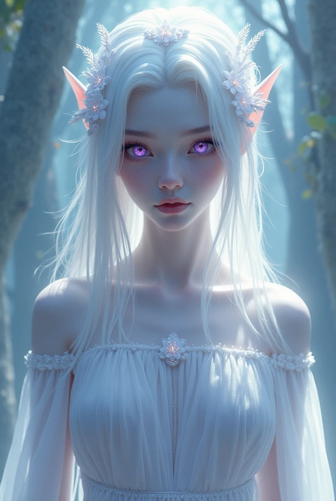 A with purple eyes and silver hair and white skin - SeaArt AI