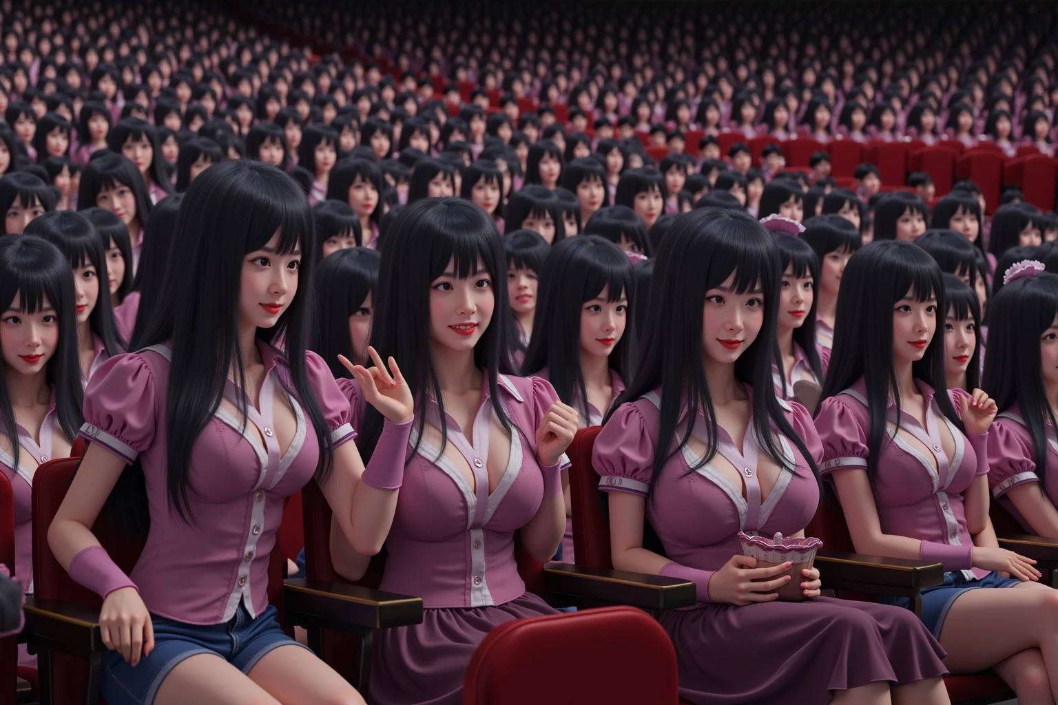 (Japanese Clone-girls=Myself), (Super Best masterpiece Clone-girls Raw Photography Art), (16K, Highest quality, Ultra-high resolution, RAW Photos), (It's so unrealistic., With unparalleled depiction, With an unfathomable sight, An unprecedented and shocking worldview, Clone-girls: In a world of mass reproduction, Ultra-realistic depiction), (Japanese girls, shinozaki-ai, 16yo), (Small face, Black Hair, Medium Hair, Dark Eyes, Mature face, Cute Smile), (Laughing expression), (Very beautiful and detailed girl, Accurate body structure, Accurate body movements, Very detailed body), (Super big breasts, Large bulge of ample breasts), (High School Girl School Uniform, Emphasise the fullness of your breasts), (Very detailed, Myself cloning, Depiction of splitting oneself, 1Myself girl→1,000,000,000,000,000,000,000,000,000,000Myself cloning girls), (Myself clone girlsは, With the same perfect appearance, to multiply in large numbers), (Very detailed depiction, Myself's multiplying female body, In the same female body,With the same face, With the same hairstyle, In the same clothes, At the same height, 同じSuper big breastsで, A completely indistinguishable female body, 1,000,000,000,000,000,000,000,000,000,000 people), (Myself girls only), (1,000,000,000,000,000,000,000,000,000,000Myself girls), Large auditorium, Lecture, Chat with Myself, Enjoyable lessons, sit, Ultra-wide field of view, Focus on the average value of the image, Bright and easy on the eyes lighting