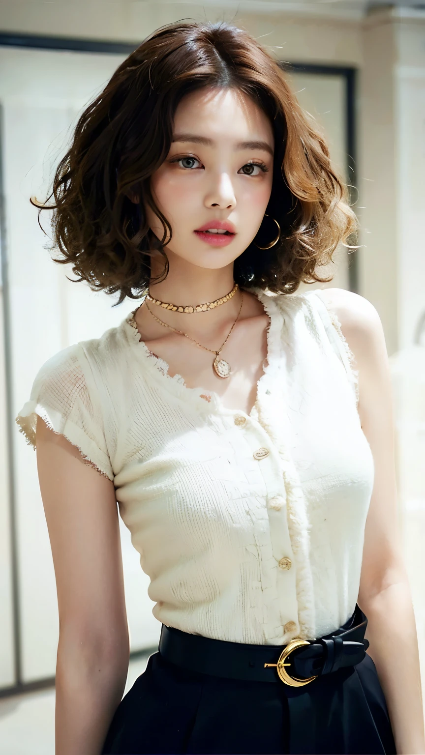 short woman, curly hair
