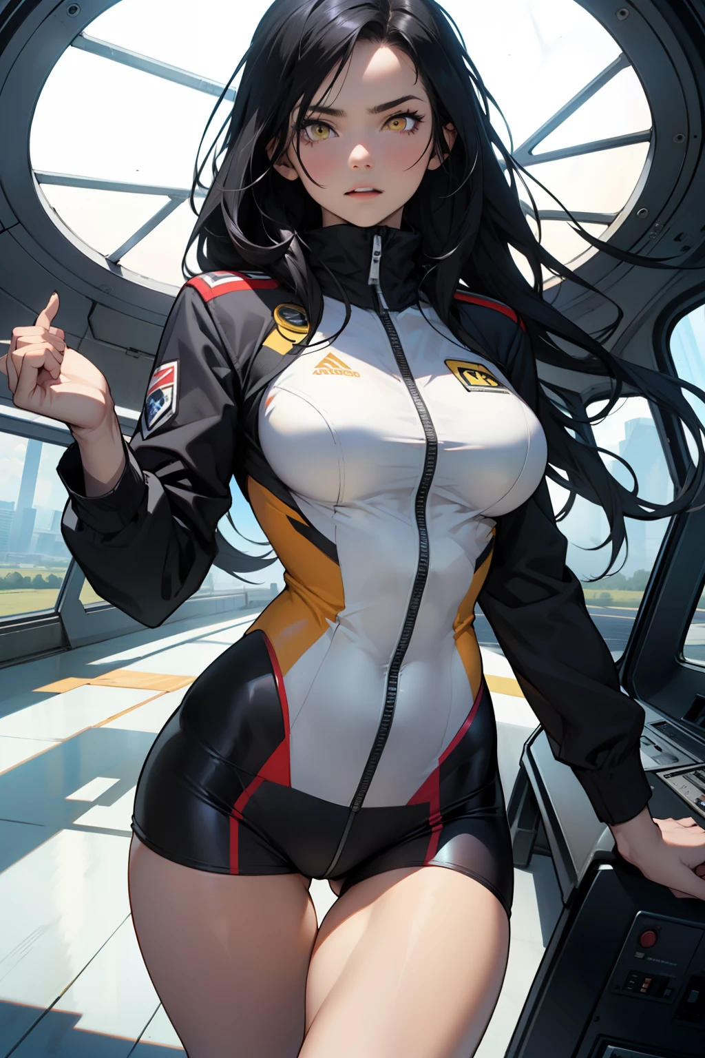 masterpiece、highest quality、High resolution、Two realistic girls、Competitive swimmer、Close-up of a person、wearing a black bodysuit、During Competitive swimmerics competitions、smile、Swimming Venues、Sexy competitive swimsuit