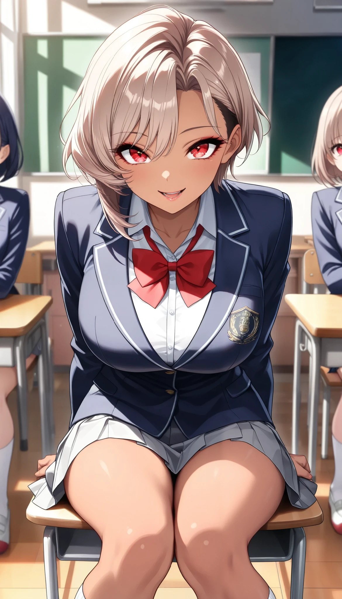 nsfw,cherry blossom cream, Primary school students、8-year-old with short hair, ribbon, Green Eyes, hair ribbon, Pink Hair, Ahoge,
, shirt, white shirt, collared shirt, Jacket, Long sleeve,masterpiece,Noise Reduction,Perfect Anatomy,High resolution, Very detailed,Game CG,Beautiful attention to detail,Visual Arts,                                 
                                1girl,4boy, (crowd)、 Cowboy Shot、(Pussy、pussy)、(from below),（arms behind back）、(Put your arms behind your head)、Sit on a chair、Spread your legs、(Bukkake,bukkake,Cum all over the body,cum on body,cum in Pussy,creampie)、(embarrassed,angry)、
