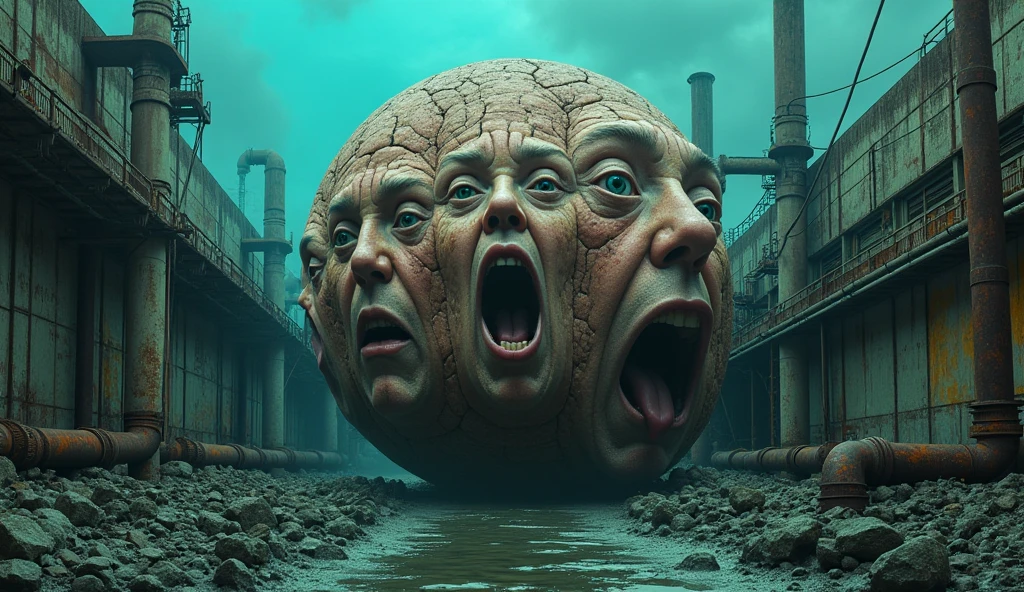 1 man, a face hide in the mist, photorealistic surrealism beksinski, gaunt face, abstract collage, mineralogical fractal, wet petals, cooling tower, countless display, best quality, masterpiece