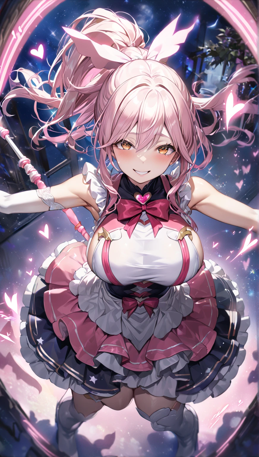 High quality,beautyな背景,detailed,masterpiece,beauty,1 person,aldult,Up to the waist,Idol,Cute Woman,Idol衣装,Fluttering,Lots of frills,Valley Coordination,笑face,Idolのステージ上に立つ,Live,Hold the microphone,
((((perfection_face))),(Beautiful lighting:1.3),Dynamic Lighting,Dynamic Pose,Active,Pink Hair,Standing pose,Golden Ratio,Pink Eyes,Twin tails