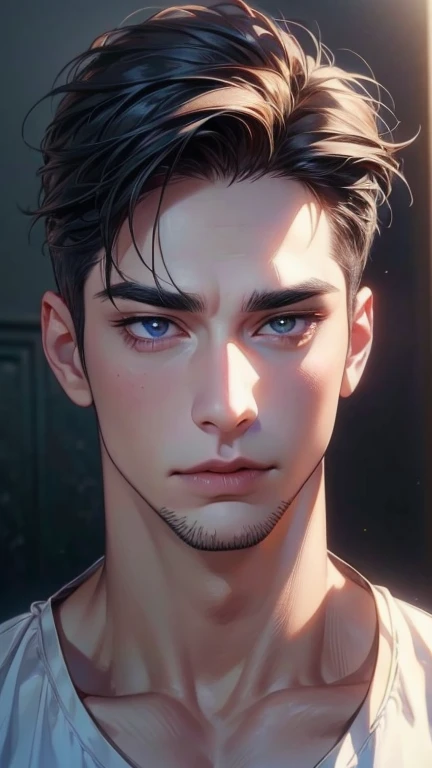 a 35 year old man with red short hair, grey eyes, moles all over the body, wearing an official uniform, masculinity, teacher, medic, (best quality,4k,8k,highres,masterpiece:1.2),ultra-detailed,(realistic,photorealistic,photo-realistic:1.37),cinematic lighting,highly detailed face and body,sharp focus,vivid colors,anime style