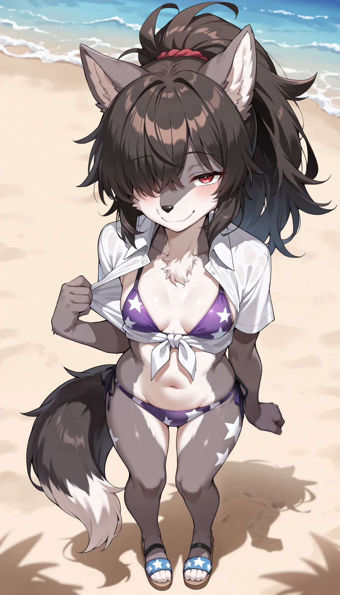 NSFW,masterpiece,Highest quality,High resolution,Super detailed,Nekone \(Utawarerumono\),Brown Hair、(Red Eye:1.3)、ribbon,Twin tails、ヘアribbon、Mole、目の下のMole,Small breasts,Japanese style,High quality sexy bikini,beach,Palm tree,Rock Shade,(Face in love),Embarrassed,blush,(Ecstasy face),(Sex slave),(Seduce),(Strong-faced men),Picking Up Girls,A man puts his hands on her waist and hugs her,Girl in Love,heart