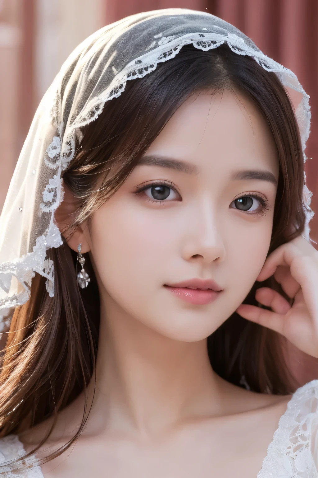 A close up of a woman wearing a veil and a wedding dress - SeaArt AI