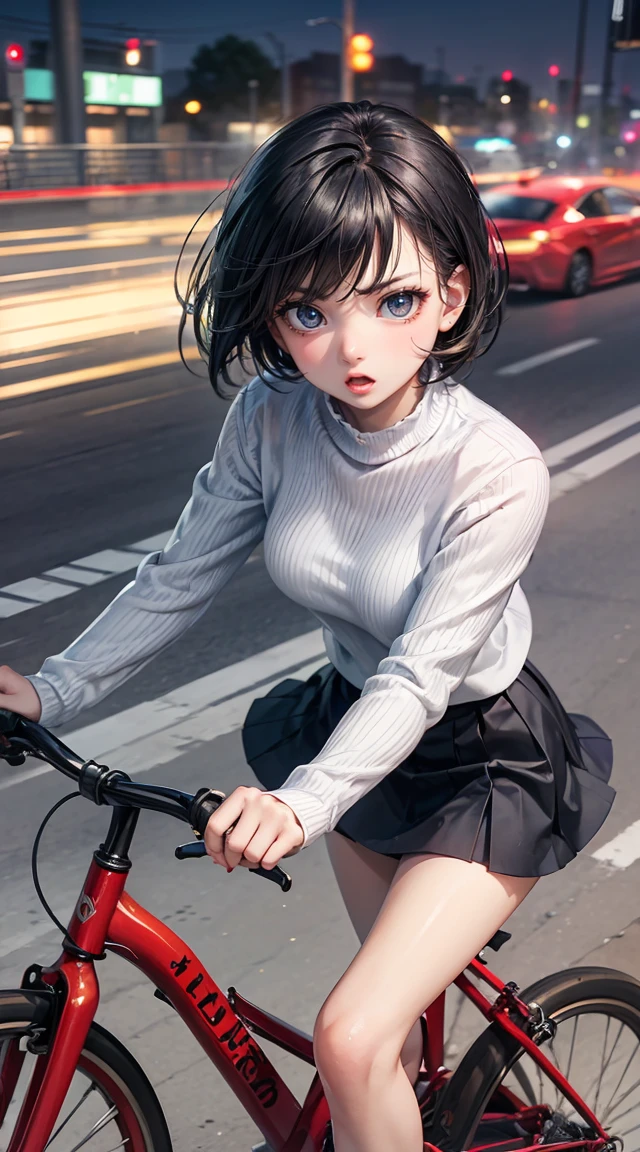 NSFW、Highest quality、(Road bike)、((ride a bicycle))、Smiling at the viewer、Beautiful Eyes、Beautiful Face、Delicate eyes、((Sweatで透けたスポーツウェア))、Sweat、refreshing plateau、、