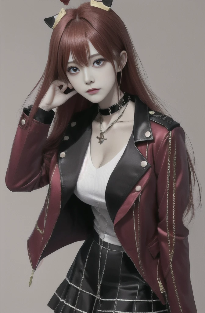 masterpiece, best quality, <lora:himekoHonkaiStarRail_v10:1>, 1girl, head, official, yellow eyes, red hair, long hair, busty, single earring, white dress, black jacket, cowboy shot, looking at viewer, graceful, detailed eyes, (pureerosface_v1:0.5), detailed background, looking at viewer, <lora:StarRail_Himeko_AP_v1:0.55>, (realistic: 1.2), <lora:FilmG4:0.6>, large breast, teasing, honkai star rail, crossed leg, arrogant, bangs