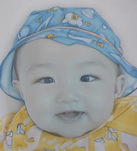 穿着蓝色兔子服装的阿拉菲德child坐在床上, wearing blue robe, cleft chin, 2 years old, wearing blue robe, innocent smiles, cute boy, Bo Chen, Damian Chen, young , Wearing a bunny suit, yihao ren, Peter Chan, child, young wan angel, Smiling happily into the camera