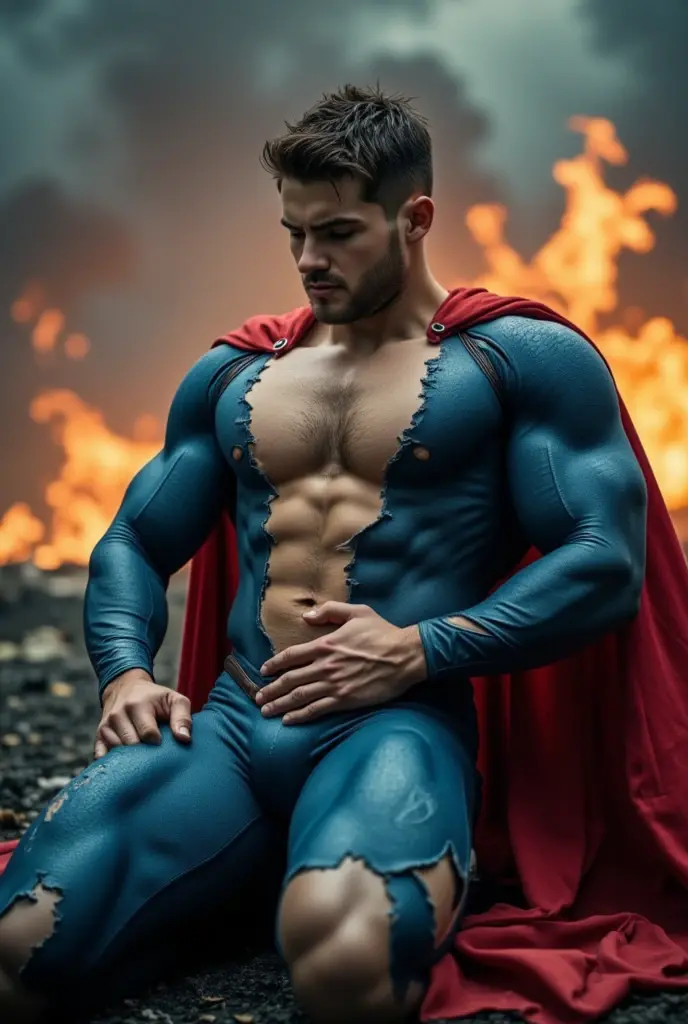 (muscular cute beautiful young boy), huge strong biceps volume, huge firm breasts volume, enormous tits volume, strong tonned exposed abs, muscular strong legs, bodybuilder muscles bursting in strength, exposed abs skin, mountains background, tight superhero leather blue underwear and cape, wavy hair, huge cock bulge