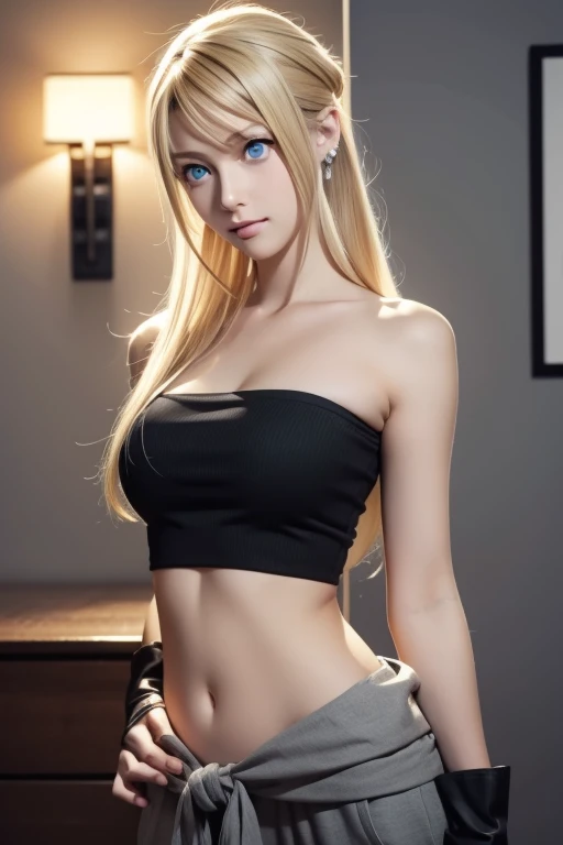 Pokémon、Sirona、Blonde、Belly button、long hair、Dark Room、Yellow Eyes