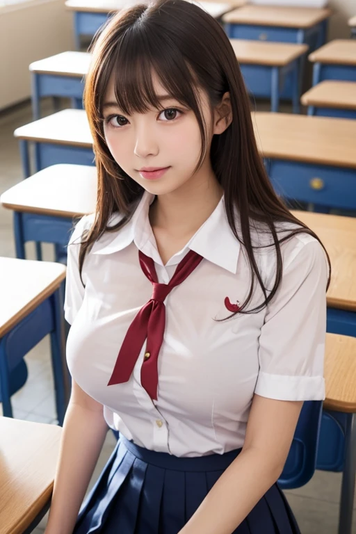 (Fox Earasterpiece,Highest quality,High resolution,Very detailed, (Very detailedな目, Very detailedな顔)、Fox Ears、((Browsing Caution))、(((Open the front of the shirt wide)))、(Cleavageを見せる)、Small breasts、Beautiful medium milk、Cleavage、(I can see your thighs)、((Short skirt))、(A cute 15 year old girl wearing a uniform sitting at a desk、Japanese、Japanese、Japanese girls uniform、Surreal、Medium Hair、Beautiful 15 year old school girl、Cute school girl、学校のをwear、リアルなYoung Gravure Idol、wear、Young and beautiful gravure idol、Surreal 、Young Gravure Idol