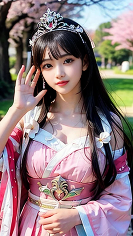 Beauty, Mystical Eyes、Big 、Super sexy、Pale skin、Shiny Hair、Super long hair、Loose and fluffy perm、Close to blonde、Are fat、fat、smile、Heavy makeup、Pink lipstick、Thick lipoisturized lips、Plump、Voluptuous、Indian、Blue sky、White cloud、Landscape、looking at the camera、Has bangs、Bangs fall on the forehead
