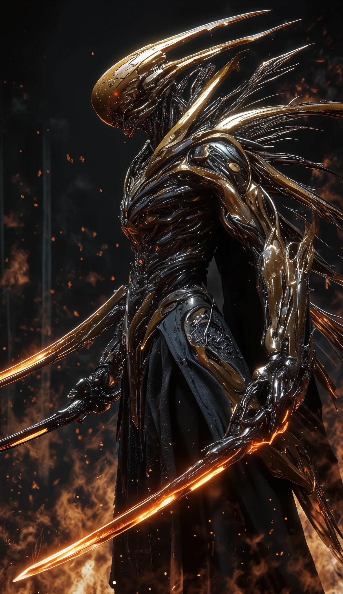 (best quality, 128k,highres,masterpiece:1.2),ultra-detailed,(realistic,photorealistic,photo-realistic:1.37), ((masterpiece)) ((photography)) ((Highest quality)) quality\(8k、 very detailed CG unit wallpaper 、masterpiece、 High Resolution Ultra High Quality 、 reality、whole body、Synthetic organisms of praying mantises and cats、weapons、The flames are reflected on the body 、 The background is burning after an explosion occurred in the jungle