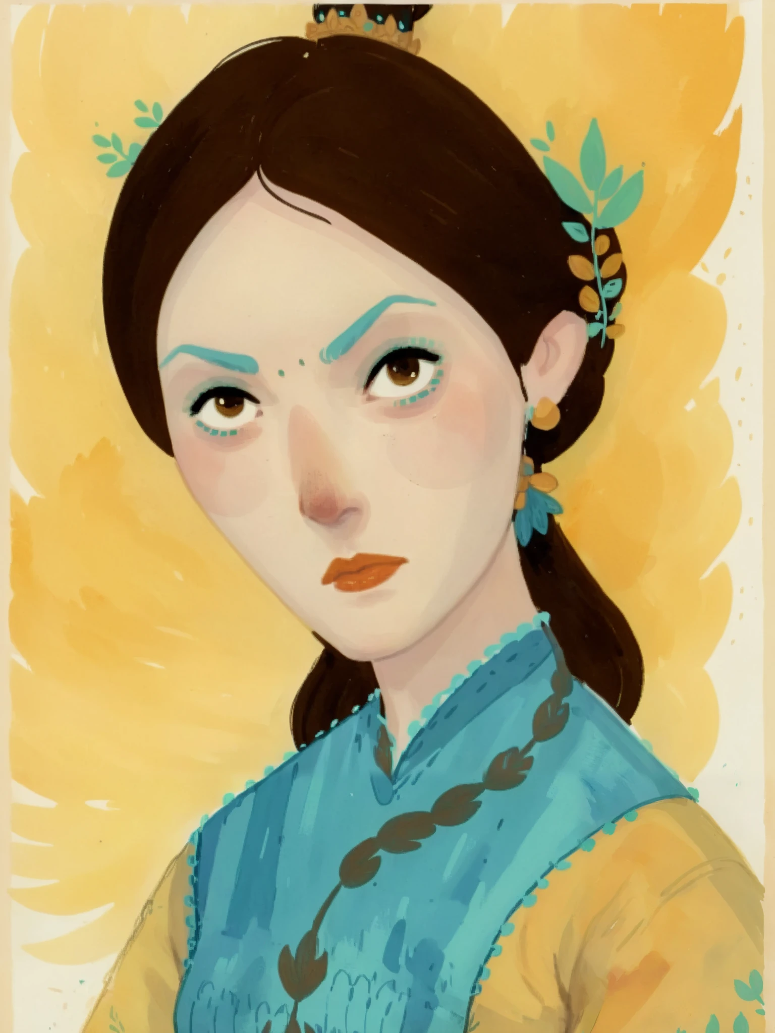 score_9, score_8_up, score_7_up, score_6_up, score_5_up, score_4_up, 1_woman, brow hair, expressive face, angry, scrowl, long_hair, wearing a vibrant long peasant medieval dress, detailed clothing, sketches, detailed thick gouache painting, illustration, in gougoupaintleaves style:1.5, hyper_dynamic scene, pov from above, sattan style, XLCOMIC_POS, novuschroma04 style, Anatomically Correct, Masterpiece, Award Winning, Accurate, Super Detailed,