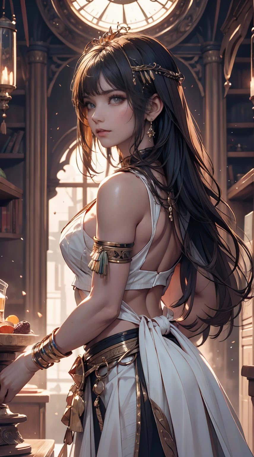 Beautiful woman with aesthetic sunshine from back cinematic lighting, off shoulder, raw photo, beautiful , elegance lighting