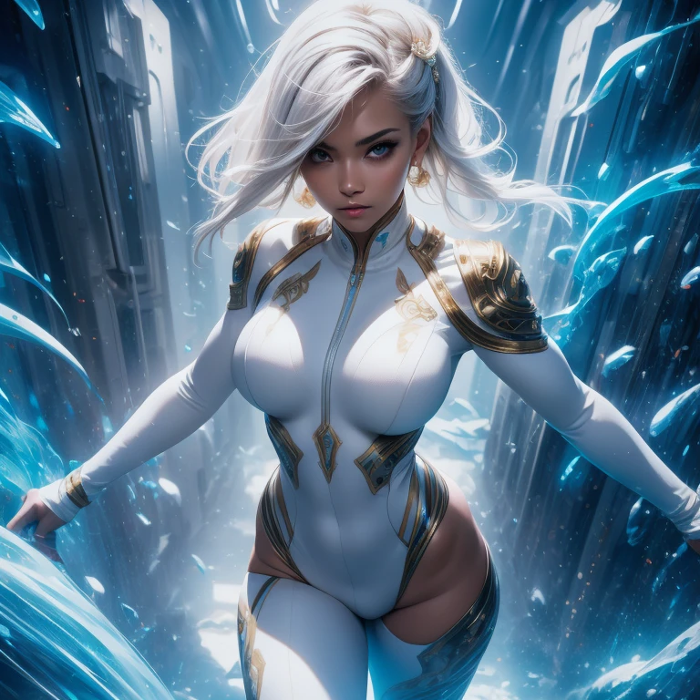 black girl with white hair, superhero Storm from X-Men, controlling lightning, combat stance, highly detailed, vibrant appearance, creative behavior, imaginative, , spontaneous, small breasts, sexi, revealing, naked breasts, nude, highest quality, skin texture, intricate details, (cinematic lighting), RAW photo, 8k, masterpiece,best quality,ultra-detailed,very detailed illustrations,extremely detailed,intricate details,highres,super complex details,extremely detailed 8k cg wallpaper