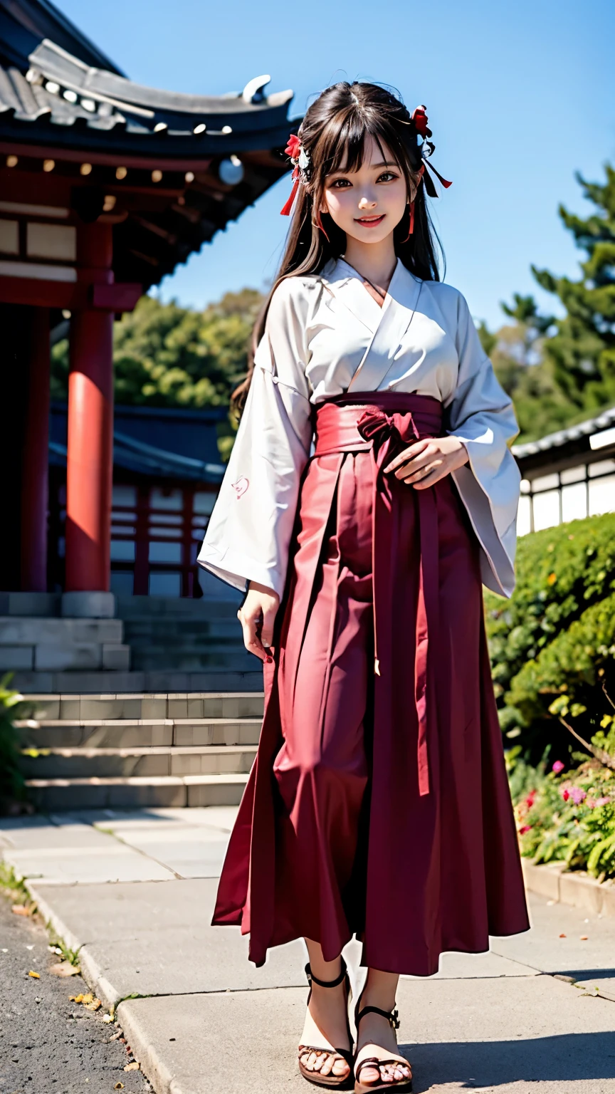 (invisible:1.5, no humans:1.5, headless:1.5, faceless:1.5), (cute big breasts), miko clothes, long sleeves, detached sleeves, side breasts, long hakama, hakama skirt, (8k, RAW photo, best quality, masterpiece:1.2), (realistic, photo-realistic:1.37), photon mapping, radiosity, ((Hasselblad photography)), physically-based rendering