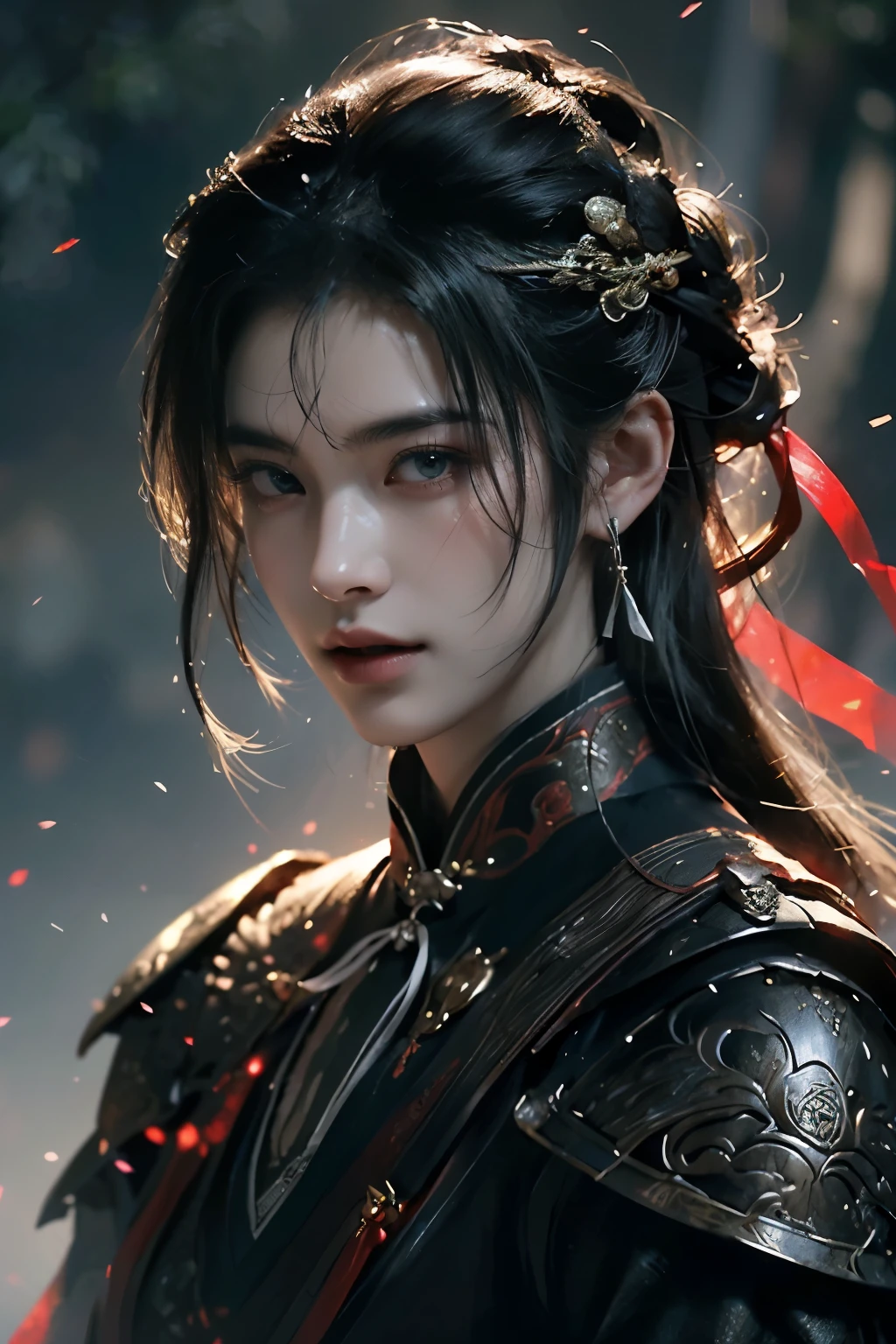 Game Art, best picture quality , maximum resolution ,8k,(Breast photo),( Portrait from chest :1.5),( close-up of the head ),( Rule Three ),ผลงานการแสดงของ Unreal Engine 5, (Boy of the future),(Male warrior ),
20-Year-Old Young Man ,( Warriors in Ancient China ), eyes full of details , elegant,Cold tea ,(brave),
( Chinese sword character costumes , ancient Chinese character costumes, random dress patterns ,ribbon,Joint Armor, luxurious dress details ,) persons in China ,Fantasy style,
shooting gestures , forest background, movie lights , imaging with ray tracing ,CG games,(( 3D Unreal Engine )), rendering pattern OC