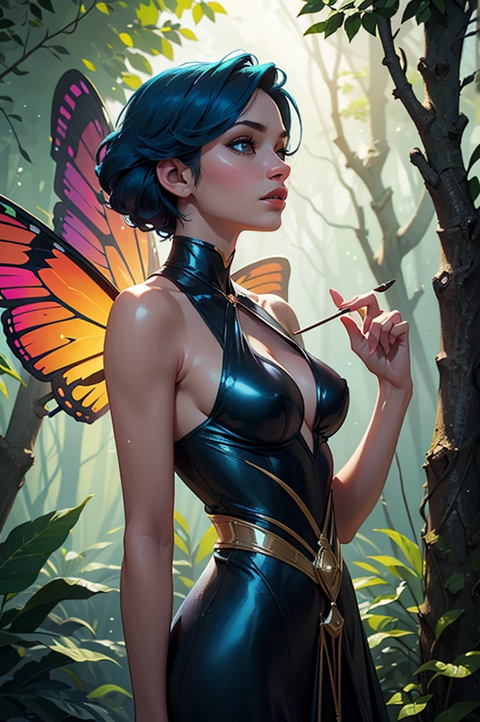 (NSFW:1.3), (masterpiece, top quality, best quality, official art, beautiful, cosmic, atmospheric, psychedelic, dreamlike and aesthetic:1.2), (1girl, green punk rock mohawk hair, tons of tattoos and piercings:1.2, super huge enormously gigantic tits), extreme detailed,(fractal art:1.3),colorful,highest detailed, cherry blossoms and butterflies blowing in the wind