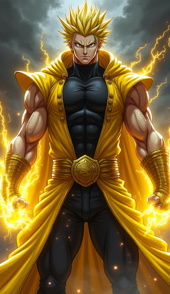 Iron Fist, Marvel, 1man, shirtless, martial arts, yellow cloth covering upper face, white eye patterns with black outline, muscular, green costume, yellow belt and boots, burning fists, black dragon tatto shapes into a circle, dragon aura, mystical