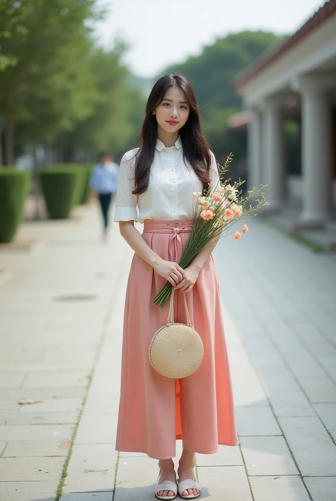 (best quality,4k,8k,highres,masterpiece:1.2),ultra-detailed,(realistic,photorealistic,photo-realistic:1.37),high-resolution portraits, Beautiful Korean Girl, 18 years Girl, ((Young Body,young round breasts,perfect body figure, Slender)),beautiful detailed eyes,beautiful detailed lips,extremely detailed eyes and face,long eyelashes,freckles on her face,gentle smile,majestic pose,flowing black hair cascading down her back, ((Starfish pink glitter silky Green T-shirt with Luxury glitter Peach above knee length skirt)),soft sunlight illuminating her face,vivid colors in the landscape,rich color palette with warm tones,((mulberry fruit orchards)),((many many Mulberry Fruits in orchards)),((mulberry fruit trees)),((heavy Fruits in mulberry trees)),((mulberry trees have many many Mulberry Fruits in trees)),traditional Turkish orchards in the background,rows of fruitful mulberry trees with branches heavy with ripe fruits,each mulberry fruit perfectly crafted and vibrant purple in color,she delicately holds a wicker basket filled with freshly picked mulberries,berry juice staining her fingertips,a sense of tranquility and serenity in the air,subtle wind rustling the leaves,elegantly painted background with a touch of impressionistic style,subtle brushstrokes adding depth and texture to the image,sublime realism with a touch of romanticism, Stylish Poses, sexy angles, (((Standing in front of Mulberry Fruit trees and Fruit bunch in front of Face)))